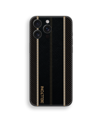 iPhone 16 Pro Max Customized Double Diamond Gold With Carbon Calf Skin - Black