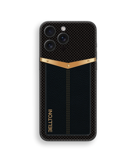iPhone 16 Pro Max Customized V Gold With Calf Skin - Black