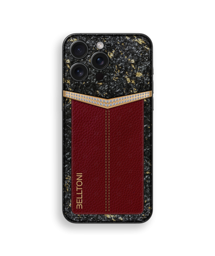 iPhone 16 Pro Max Customized V Diamond Gold With Carbon Calf Skin - Red