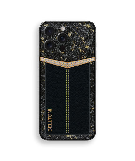iPhone 16 Pro Max Customized V Diamond Gold With Carbon Calf Skin - Black