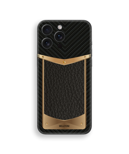 iPhone 16 Pro Max Customized Gold With Carbon & Calf Skin - Black